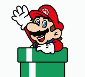 Mario going down a pipe and waving