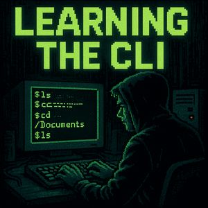 a title screen of someone learning the cli in a classic 90s hacking style