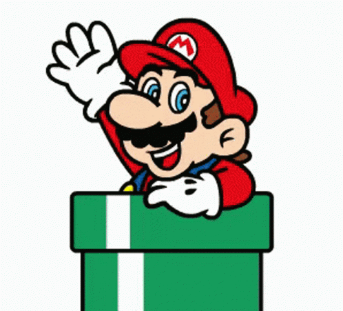 Mario going down a pipe and waving
