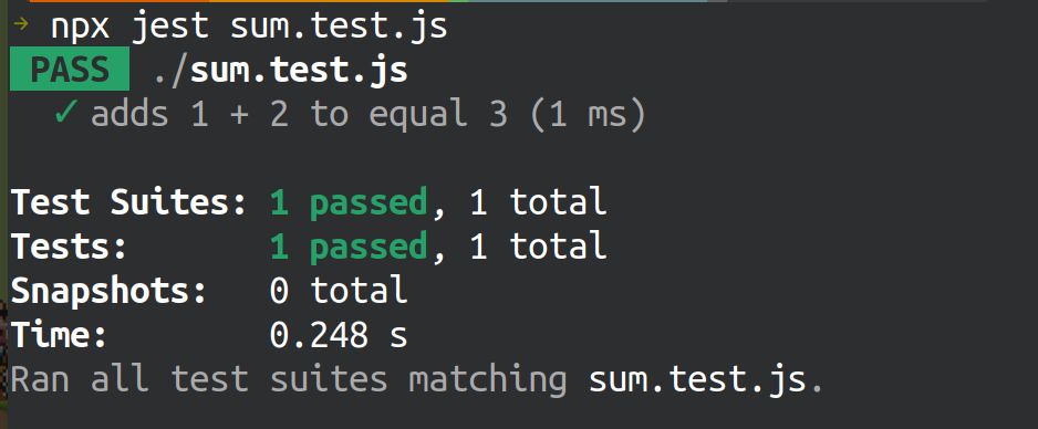 Jest output showing the test passed