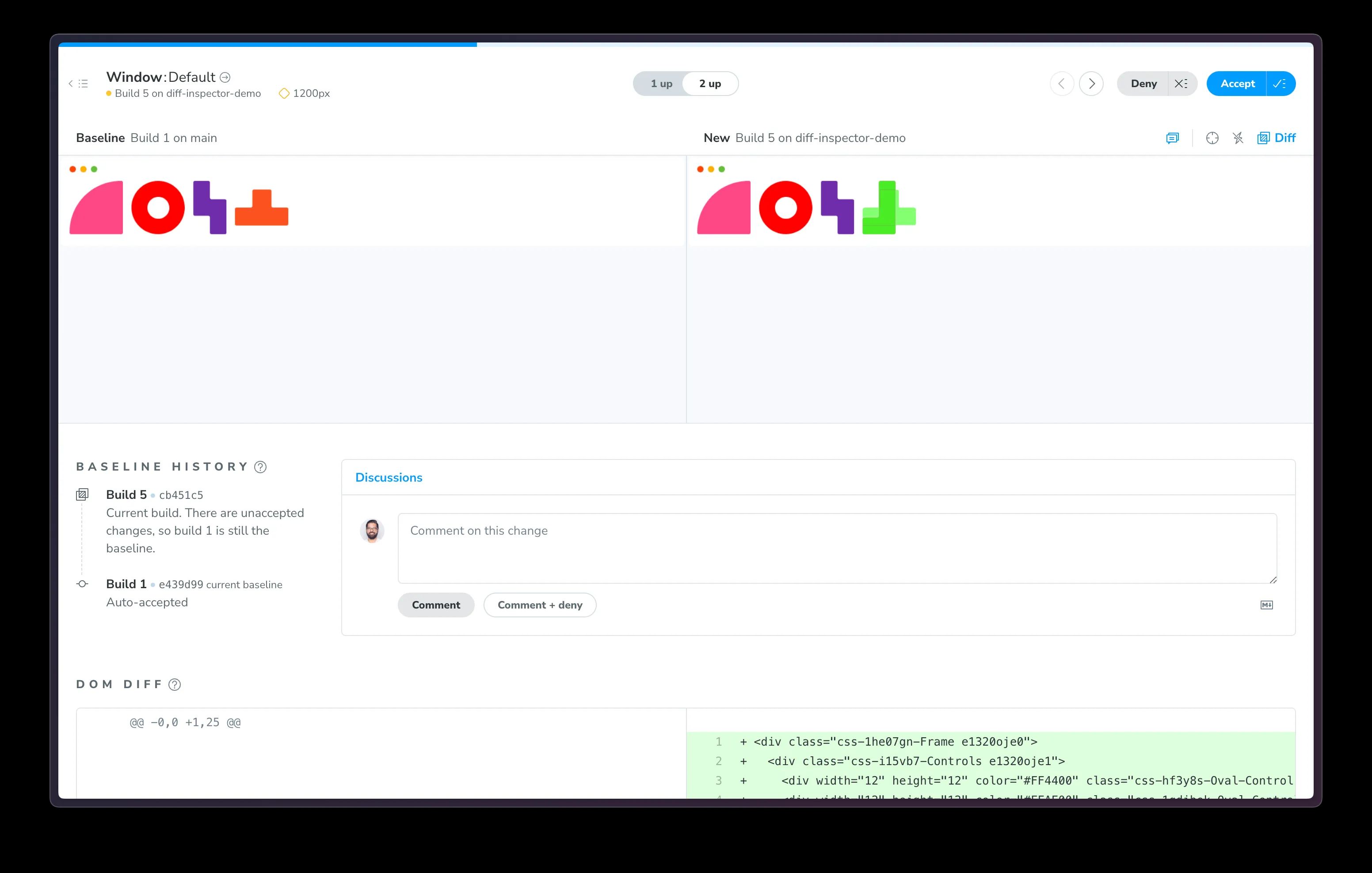 Chromatic screenshot showing a visual regression test