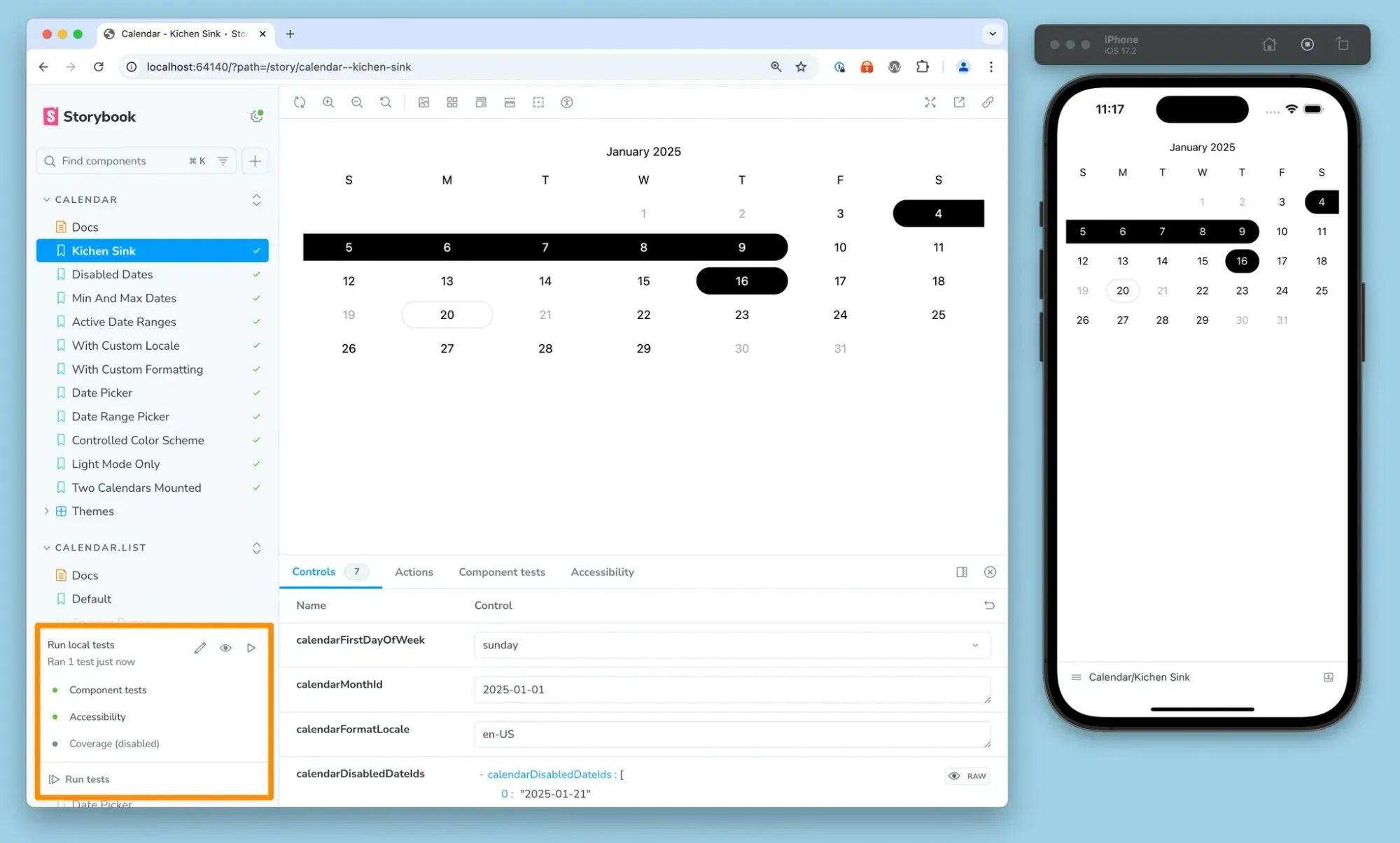 Storybook screenshot showing a component library